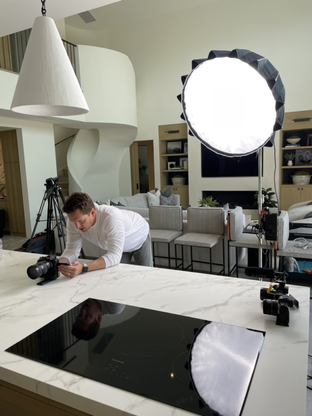 Our team lighting a product shoot